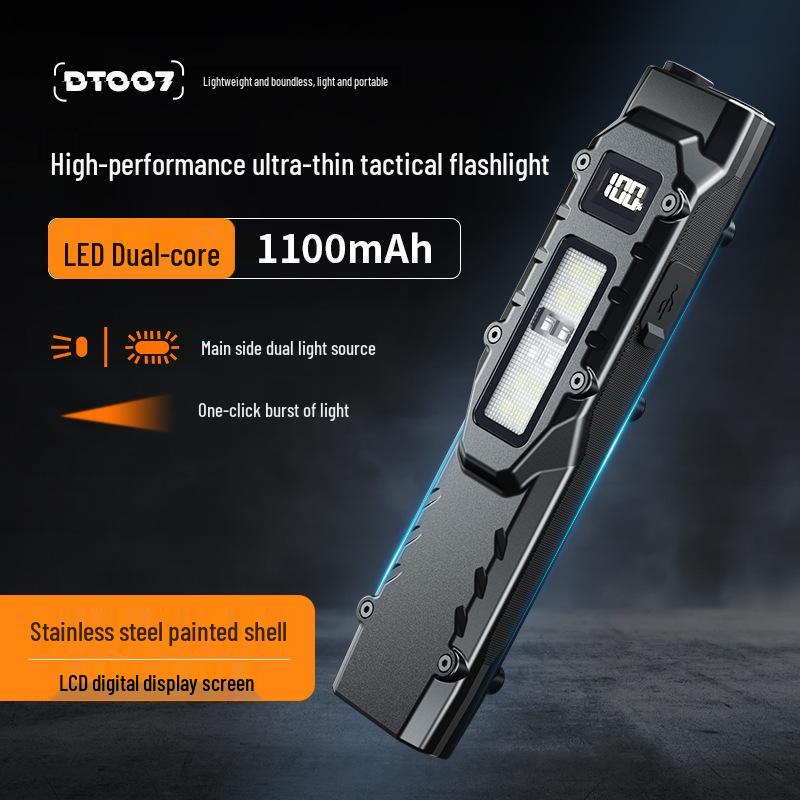 Ultra-Thin Rechargeable Tactical Flashlight: High-Intensity, Super Bright Self-Defense & Outdoor Work Light