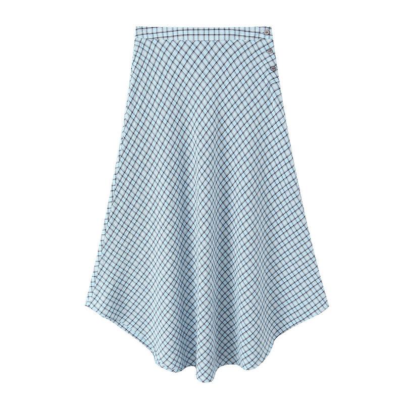 

European Plaid Asymmetrical Midi Skirt Small