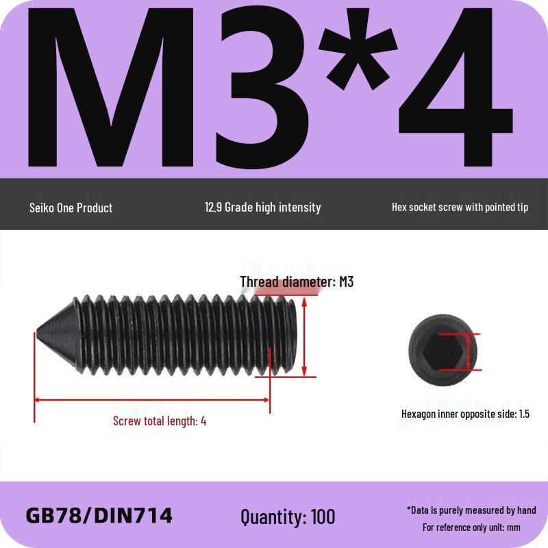 12.9 Grade Pointed Set Screw Grub Set: Headless Screws M3 M4 M5 M6 M8 M10