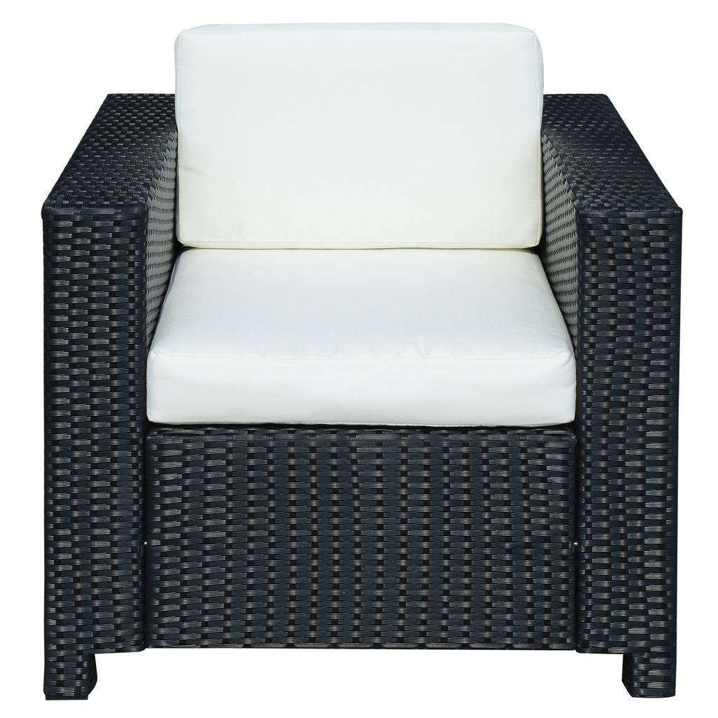 Single Seater Rattan Chair, PE Wicker Garden Armchair with 10 Cm Thickened Cushion, All-Weather Rattan Garden Chair with Armrests, Black