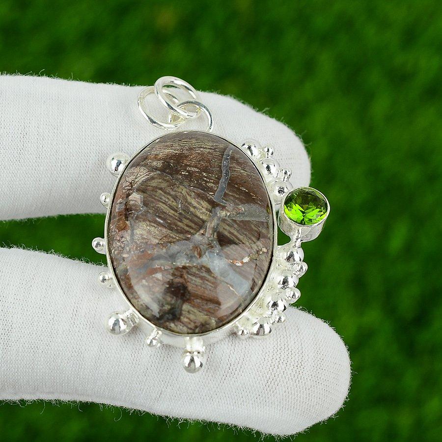 Birthday Gift For Her Natural Rock Calci Gemstone Pendant 925 Sterling Silver