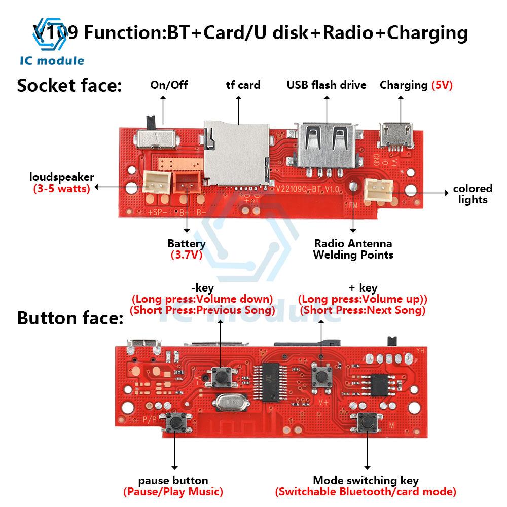 V109 DC 5V BT Audio Amplifier Decoder Board DIY Mp3 Amplifier BT Module Micro USB Interface TF/USB
