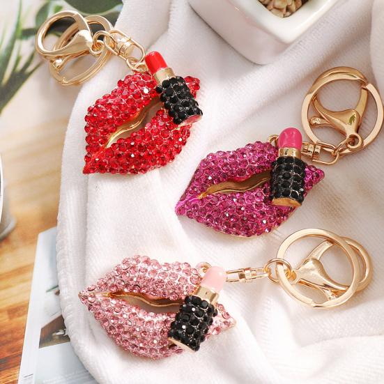Rhinestone Lip Keychain Pendant Diamond Lip & Lipstick Bag Charm Sparkling Lip Pendant for Women Girls
