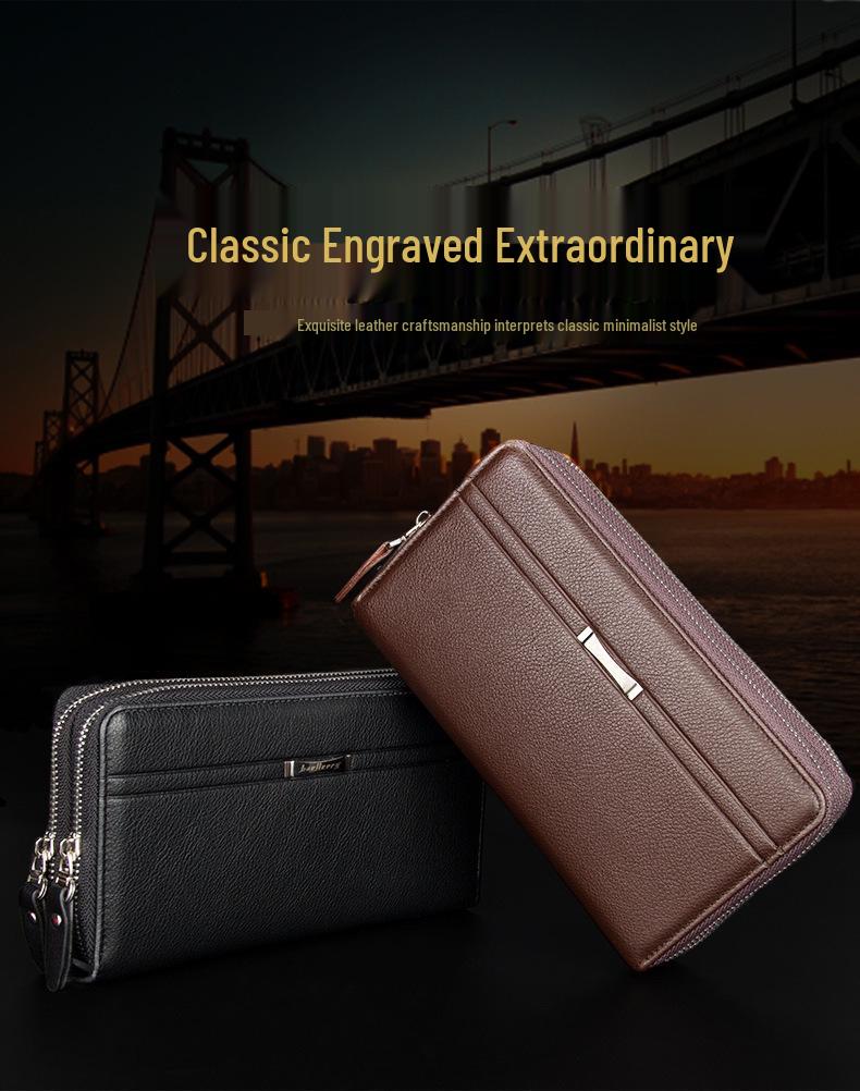 Men's High-Capacity Luxury Wallet and Phone Bag with Double Zipper and Multiple Card Slots