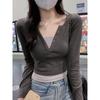 Pink age-reducing collar fake two-piece long-sleeved shirt women's bottoming shirt spring sweet and spicy slim-fitting short top