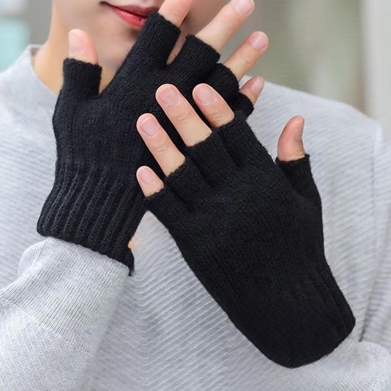 Fashion Winter Autumn Knitted Gloves Warm Plush Fingerless Gloves for Men Women Outdoor Sport Half Finger Touchscreen Gloves