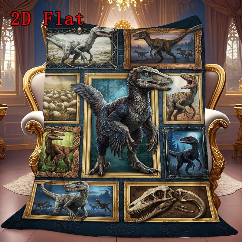 Dinosaur Art Gallery 2D Flat Pattern Flannel Blanket, High Quality All Seasons, Home Decor, Warmth and Comfort, Perfect for Christmas Gifts.