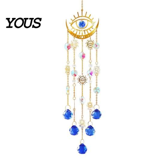 Wall Hanging Wind Chime Boho Style Crystal Suncatcher, Sun Catcher for Windows, Healing Decor Charming Gift Home, Crystals Prism Rainbow Maker Indoor