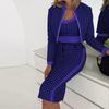Women's Slim Printed Long Sleeve Jacket Vest Plus Skirt Three Piece Set