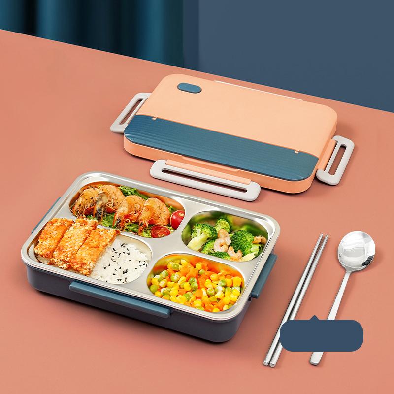 MeyJig Lunch Box Stal Nierdzewna Szczelny Pojemnik Bento Przenośny 4 Przegródki Pojemnik na Jedzenie 930ml