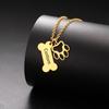Customized Pet Name Text Hollow Claw Print Bone Pendant Necklace Made of Stainless Steel, Personalized Gift for Pet Lovers