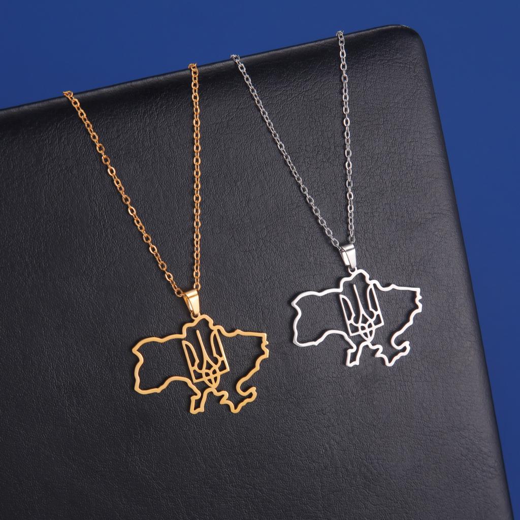 LIKGREAT Hollow Ukraine Map Pendant Necklace Trident National Symbols Of Ukraine Necklaces Flag Ukrainian Party Jewelry Gifts