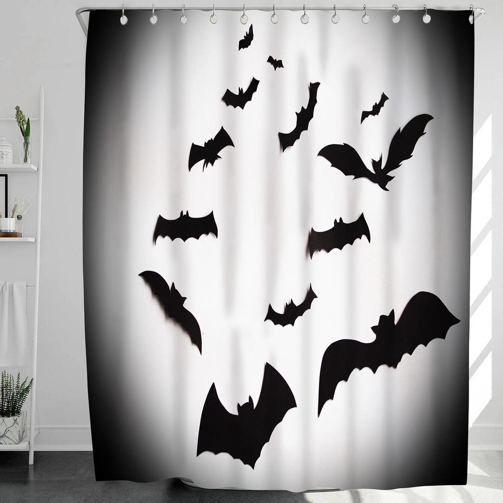 Horrific Shower Curtains Halloween 3D Print Fabric Pastel Waterproof Bathroom Curtain Pumpkin Bat Print Home Decor with Hooks
