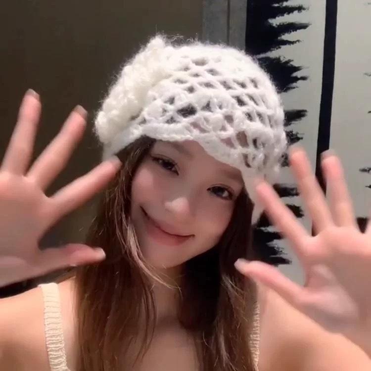 Women's Handmade Crochet Mohair Flower Beanie Hat