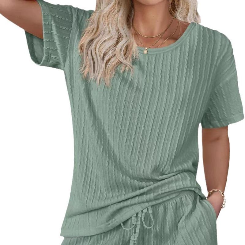 Damskie ubrania domowe Piżama Garnitur Pączki Jacquard Dzianina Krótki rękaw Szorty Dwuczęściowy zestaw Garnitury i zestawy Damskie