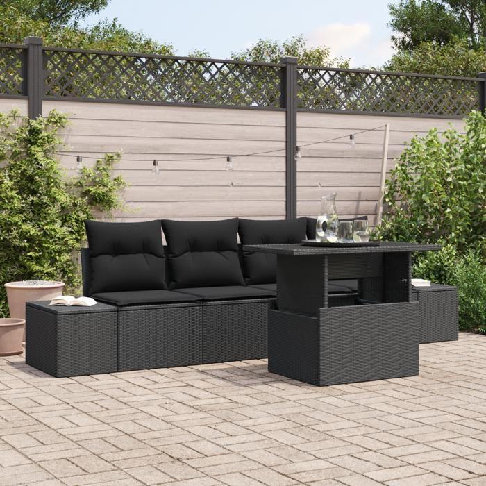VidaXL Ensemble de canapés de jardin de 5 pièces avec coussins en noir poly rotin 3349089