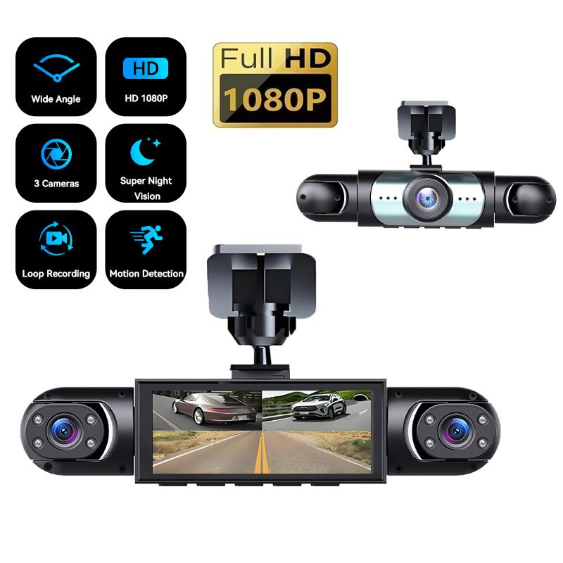

360° Dash Cam 4 Channels Car Video Recorder 1080P Car DVR 3/4 lens Rotatable Camera View Night Vision Black Box None