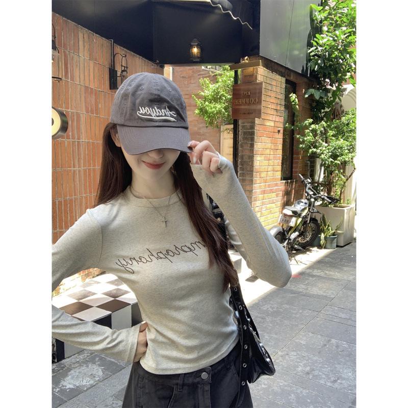 Autumn Korean Style Letter Print Round Neck Long Sleeve Women's T-shirt