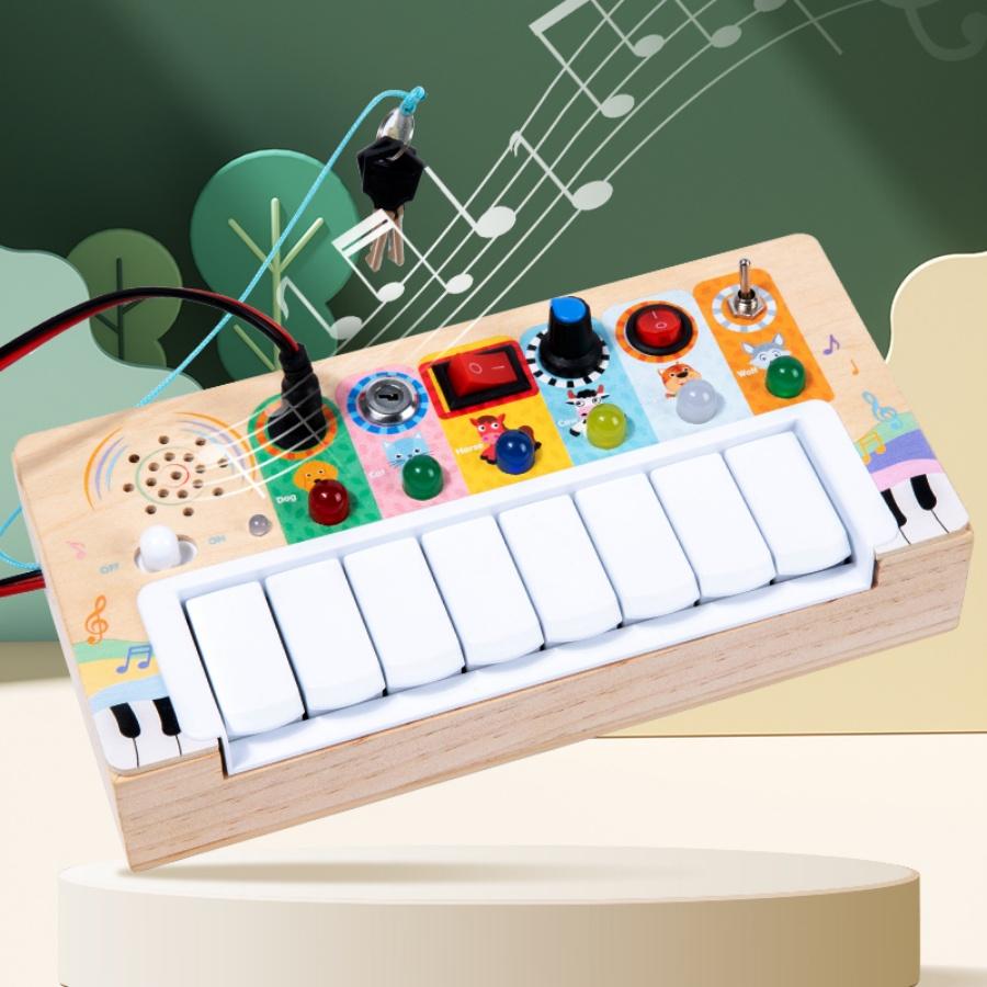 Wooden children's Montessori early education multifunctional LED switch light music box enlightenment puzzle toy