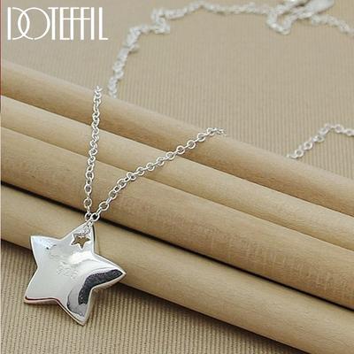 Genuine 925 Sterling Silver Star Pendant Necklace 18 Inches Chain Fashion Jewelry Necklace For Women  Sale