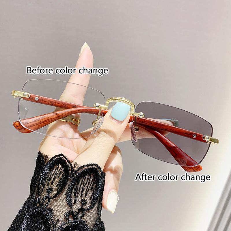 

Wood Grain Photosensitive Color Changing Anti Blue Light Business Frameless Presbyopia Fashion Glasses For Women And Men 60012 0