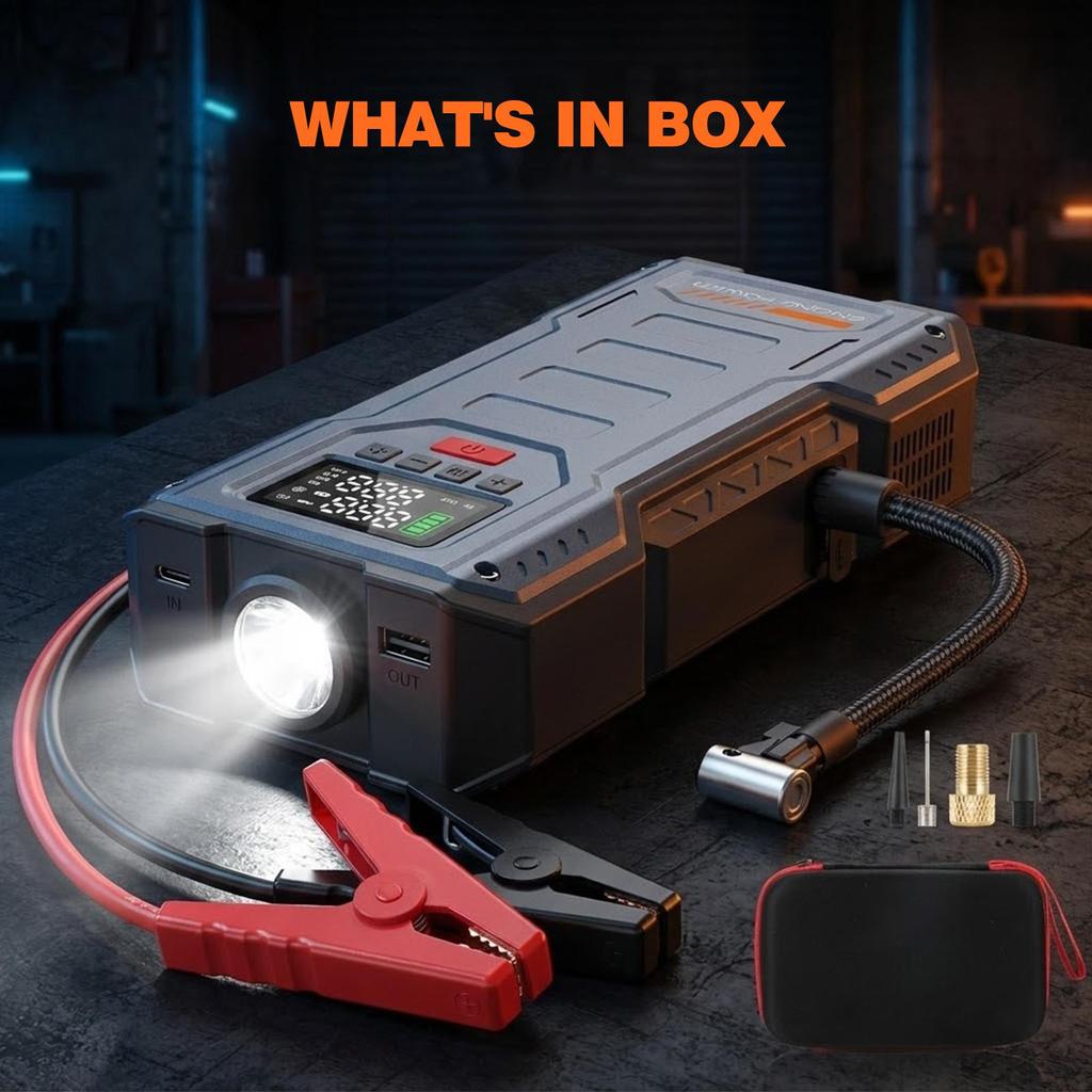 Car Jump Starter Booster Jumper BOX Power Bank Battery Charger Pack With 150PSI Air Compressor Eigotrav W170 12V 7000A 12000mAh
