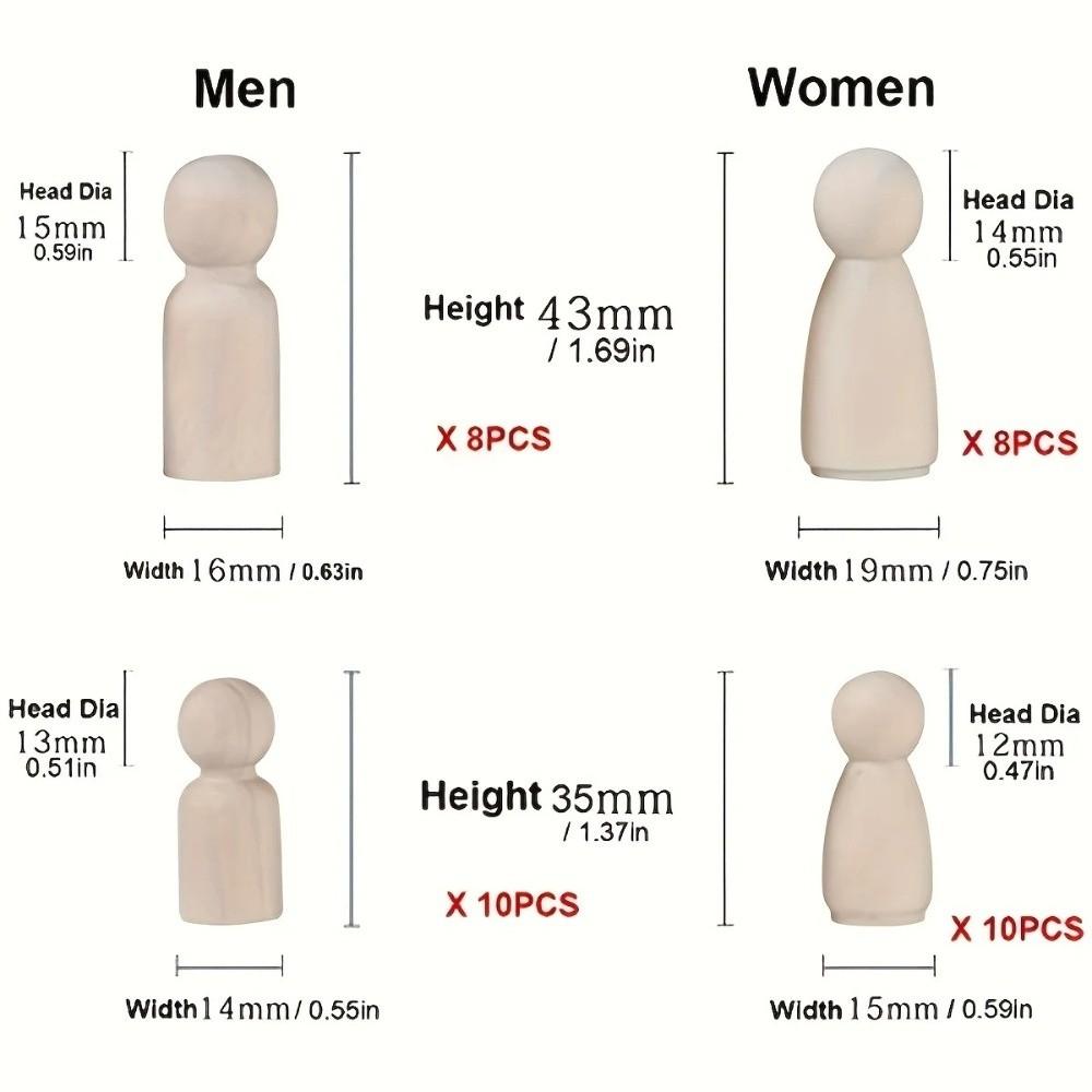 50Pcs Handmade Craft Unfinished Wooden Peg Dolls DIY Craft Art Painting Peg People Natural Material Doll Bodies Party Decor