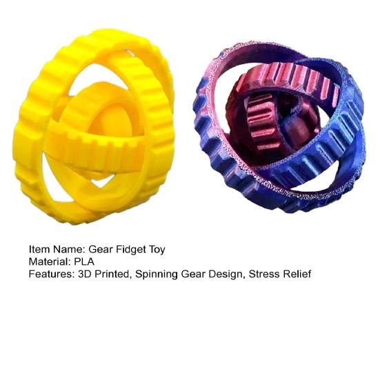 3D Printed Spinning Gear Fidget Toy, Stress Relief Rotating Gear Ring Sensory Toy, Spinning Gear Decompression Desk Toy for Kids Adults