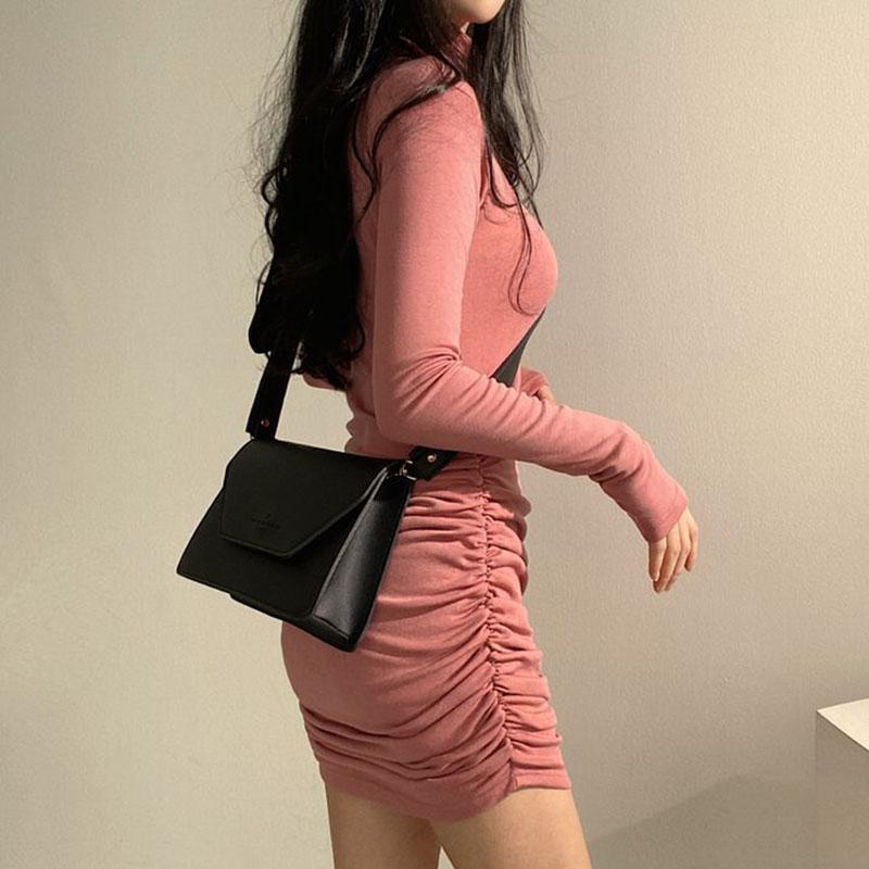 Sexy High Waist Bandage Dresses for Women Thicken Slim Elastic Turtleneck Dress Woman Solid Color Long Sleeve Inner Wear Dresses