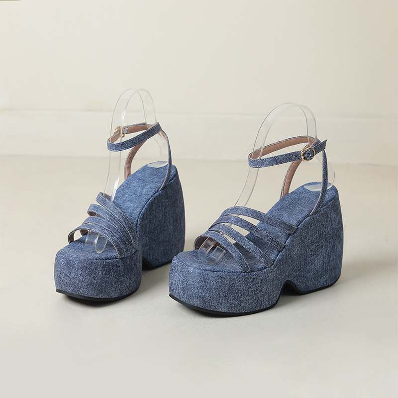 

Krazing Pot Polyurethane Summer Size 43 Women Platform Super High Heels Women Peep Toe Blue Color Waterproof Sandals 34 синий