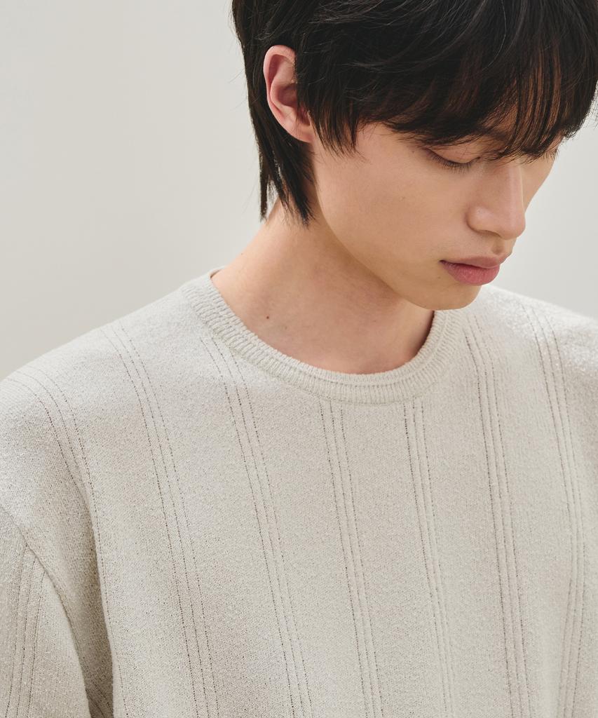 ROTEMBER Striped Texture Round Half Knit [ 3 Colors ]