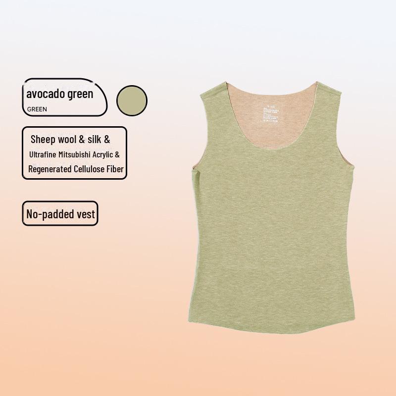 Women's Warm Wool-Silk Vest with Chest Pad, German Velvet, Sanded, Heated, Seamless, Sleeveless - Perfect for Autumn and Winter.