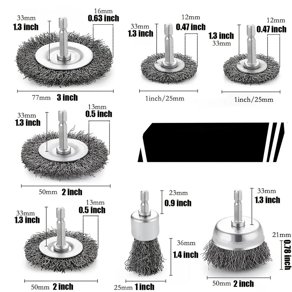 Wire Brush Wheel Cup Brush Set 10 Pack,Wire Brush for Drill 1/4 Inch Hex Shank 0.012 Inch Coarse Carbon Steel Crimped Wire Wheel