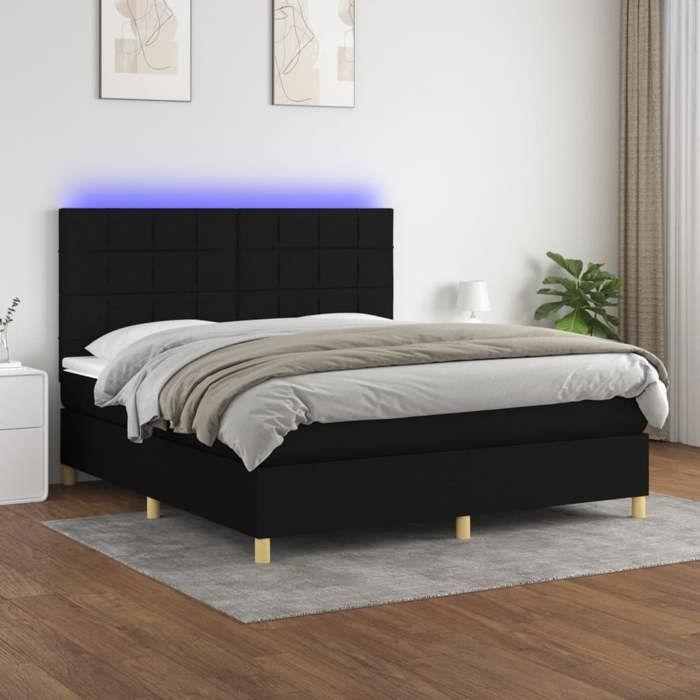VidaXL Sommier Tapissier avec Matelas Rembourré Matelas de Lit Adulte Lit Double Meuble de Chambre à Coucher et LED Noir 3135455