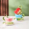Underglaze Colored Ceramic Mug Tulip Coffee Cup and Saucer Set Flower Teacups Milk Tea Cups Water Glasses Breakfast Cup Milk Mug