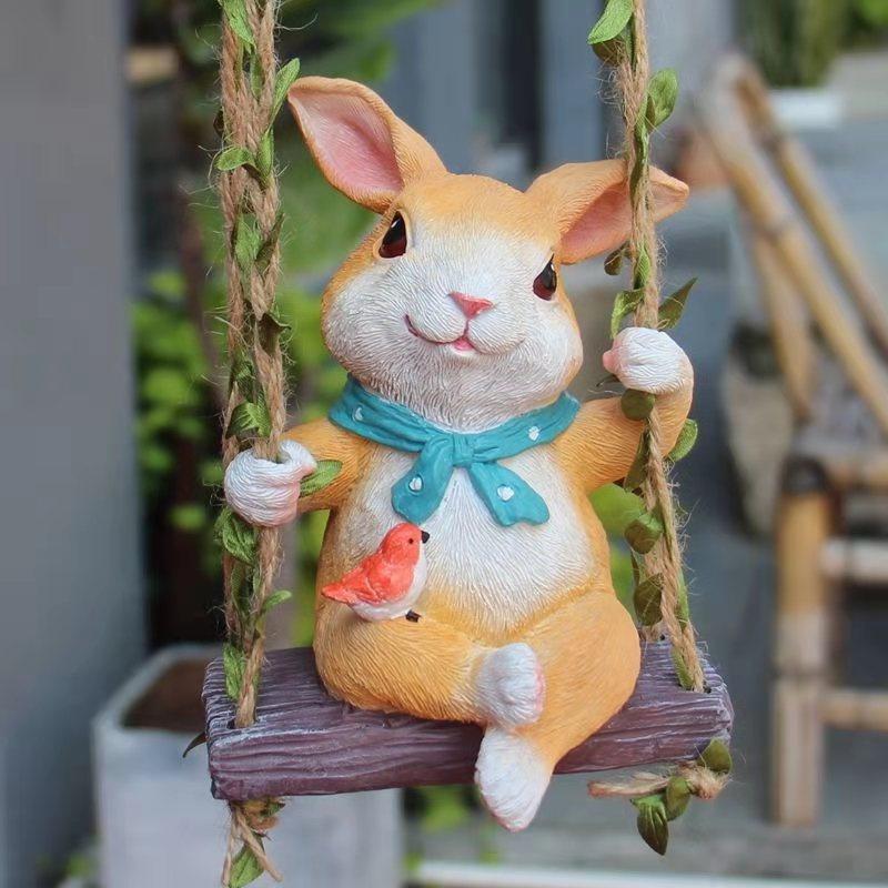 Creative Funny Rabbit Statue Bunny Sculpture Resin Animal Figurine Decorative Ornament Home Outdoor Fairy Garden Patio Yard Tree