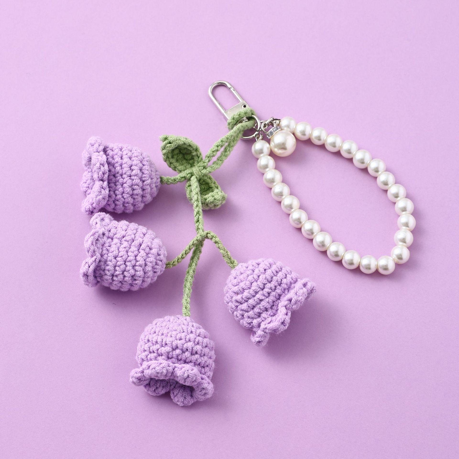 Korean Style Crochet Pearl Keychain Lily of the Valley Design