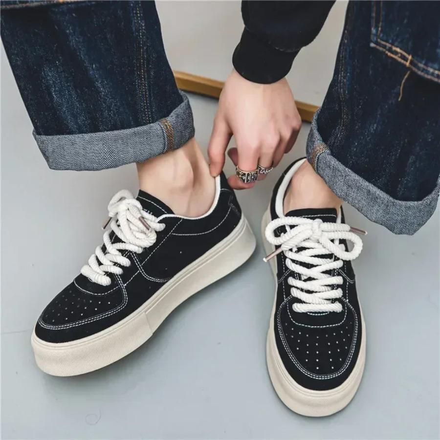 Men's Fall Casual Skateboard Shoes Men Comfortable Black Thick Sole Sneakers Lightweight Versatile Walking Tennis Shoes for Men