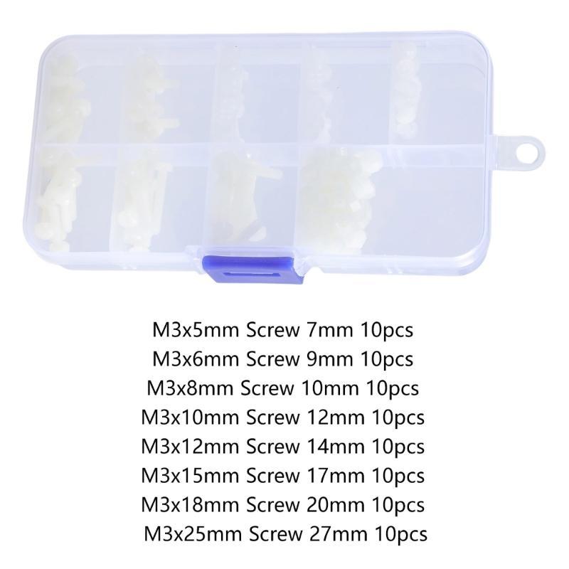 160Pcs Metric 8 Sizes Assortment Stand-off Nylon Screws Bolt & White