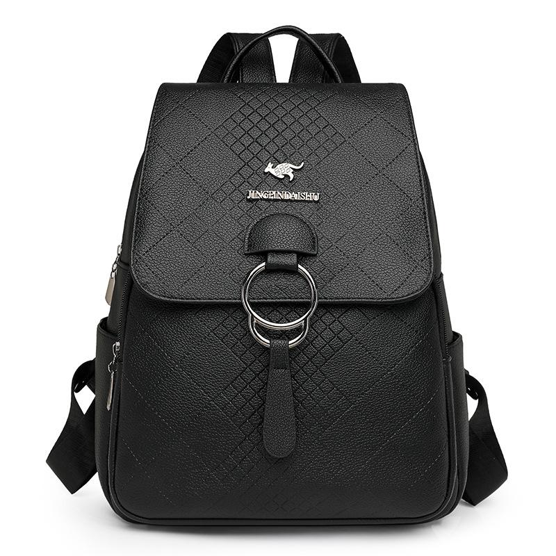 

М який шкіряний рюкзак Жіночий рюкзак великої місткості Студентський шкільний рюкзак чорний