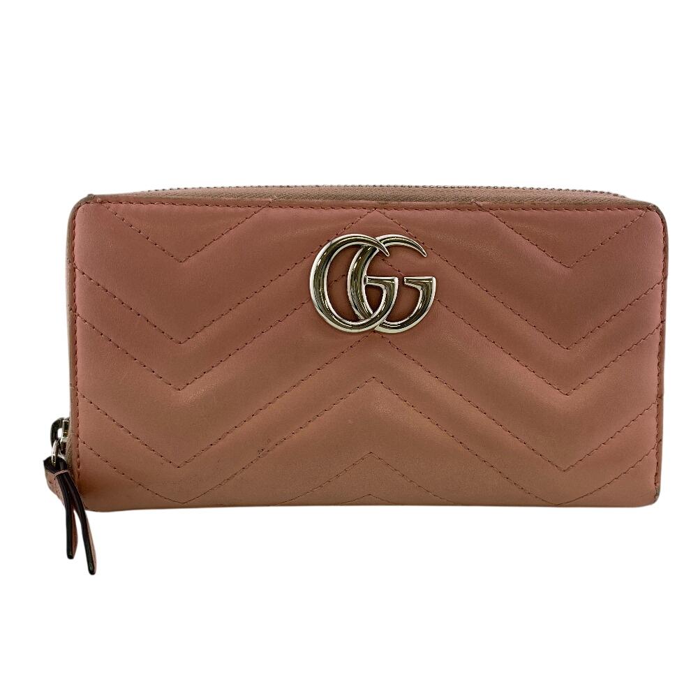 GUCCI Zip Around GG Marmont leather Purse pink leather Used