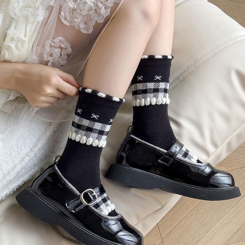 5Pairs/Set Korean Bow Baby Girl Socks Sweet Plaid Dot Print Toddler Princess Socks Summer Thin Breathable Kids Middle Tube Socks