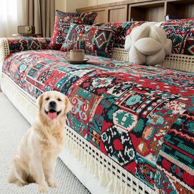 1 Peça Almofada de Sofá de Chenille Capas de Sofá Estilo Bohemia Anti-riscos para Gatos e Cachorros Tapete Protetor para Sofá Universal para Todas as Estações para Sala de Estar