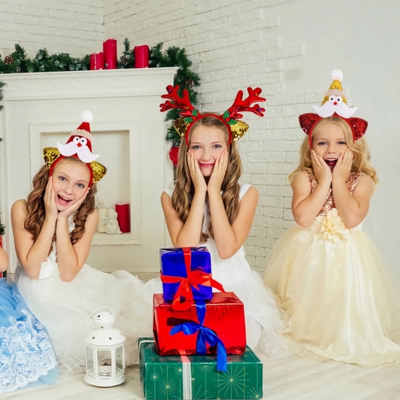 Christmas Reindeer Headband for All Age Party Accessories Sequined Hairhoop Festival Hairband Seasonal Costume Headwear