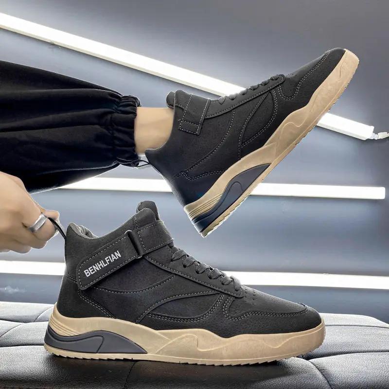 Fashion New In High Top Sneakers Male Trends 2024 Korean Style Offer Elegant Leisure Trend Legitimate Adults Work Men's Vulcanize Shoes