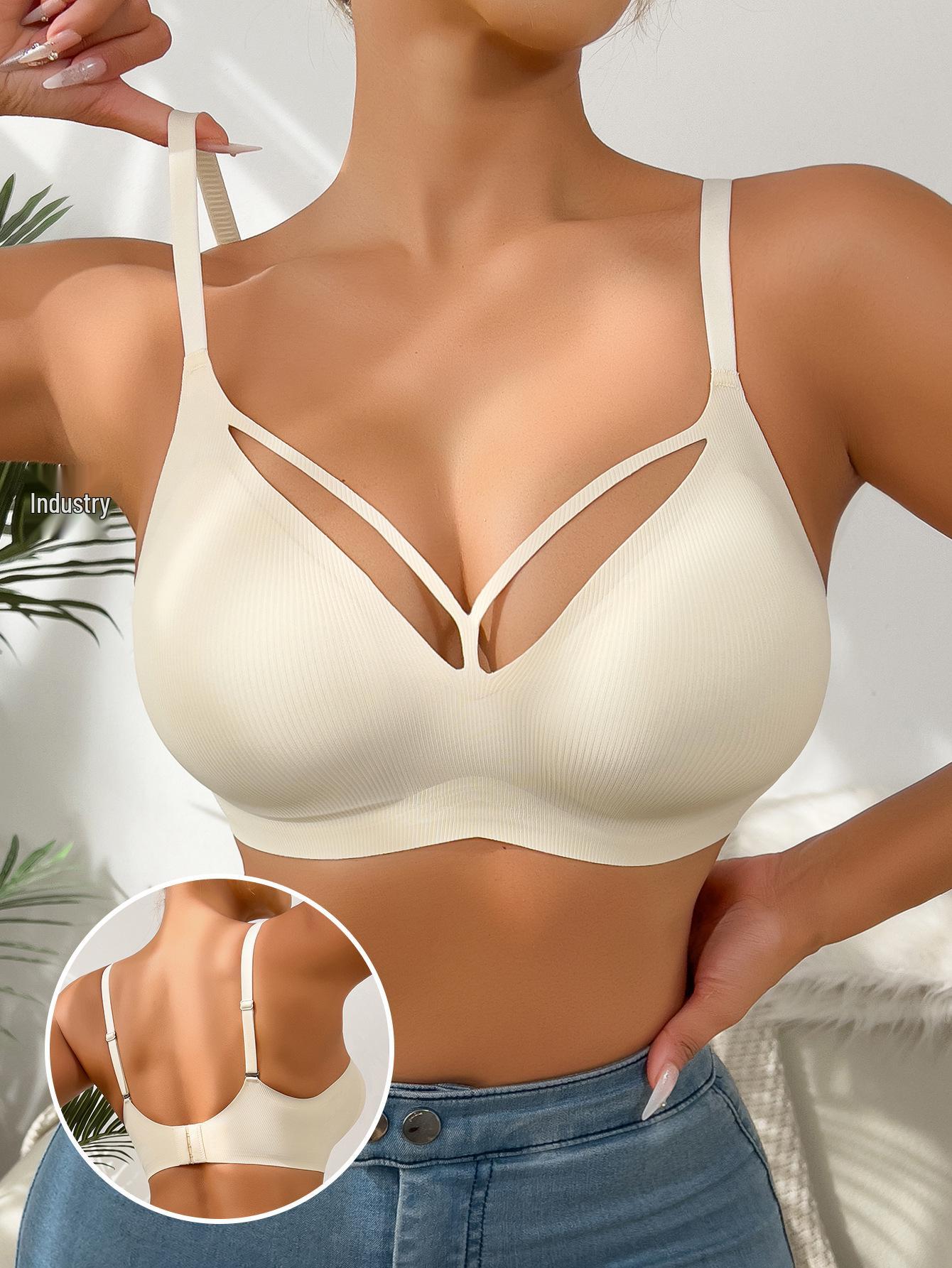 

Дышащий бесшовный бюстгальтер пуш-ап для женщин - Увеличивает маленькую грудь, сексуальная U-образная форма, мультяшный дизайн Small молочный белый