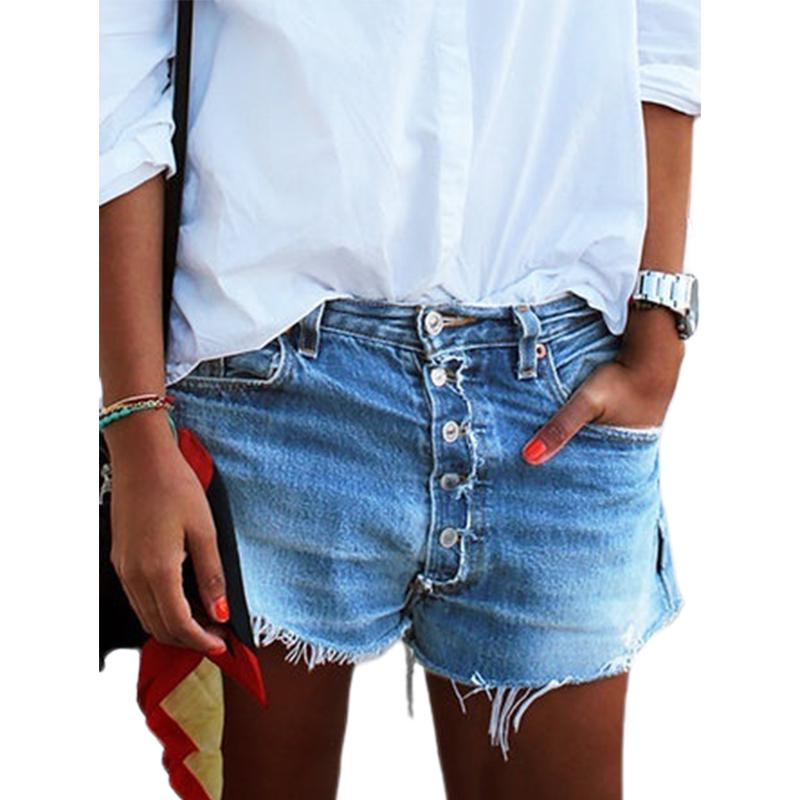 Button fly denim shorts women's Clearance