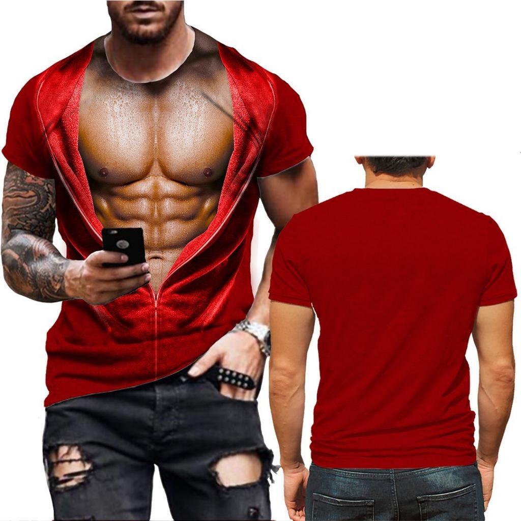 Men's Realistic 3D Muscle Tattoo Printed T-Shirt Funny Novelty Casual Camiseta Summer Holiday Streetwear Short Sleeve Tees
