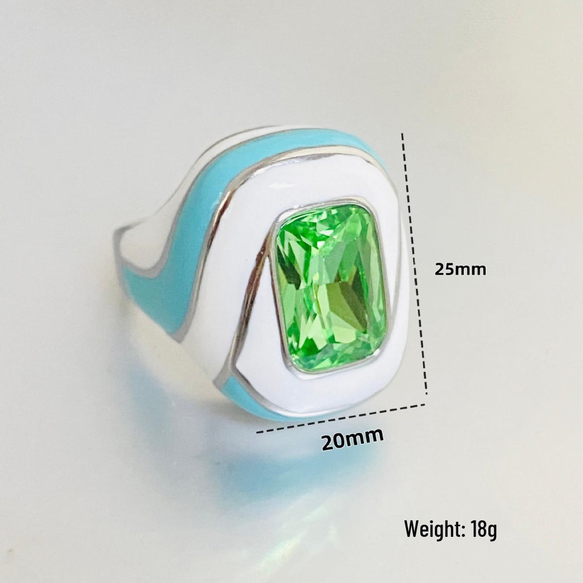 Высококачественное европейское и американское модное кольцо: Прямоугольник Циркон, Титановая Сталь и Эмаль Size 8
