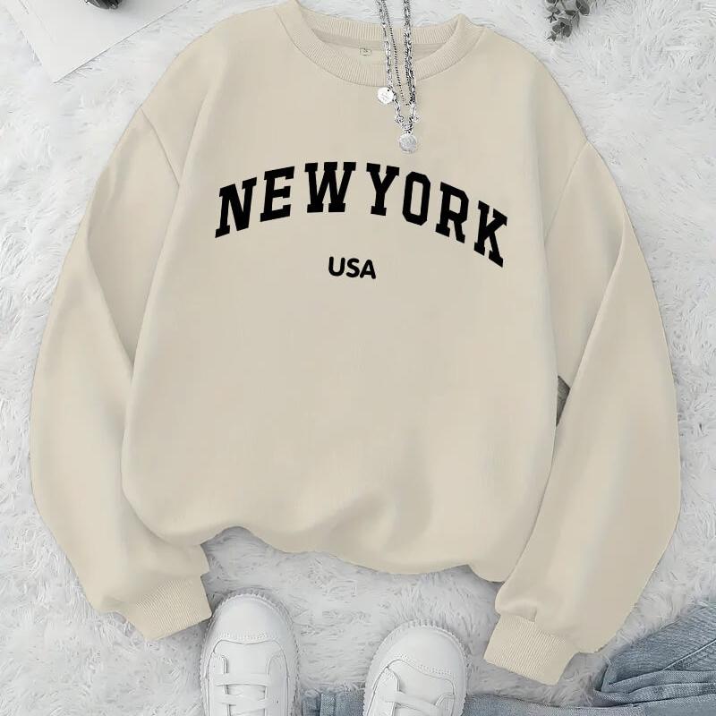 Cool Printed Women s Crew Neck Sweatshirt, Oversize & Windproof, Cold Days & Outdoor Walk XXL бежевый